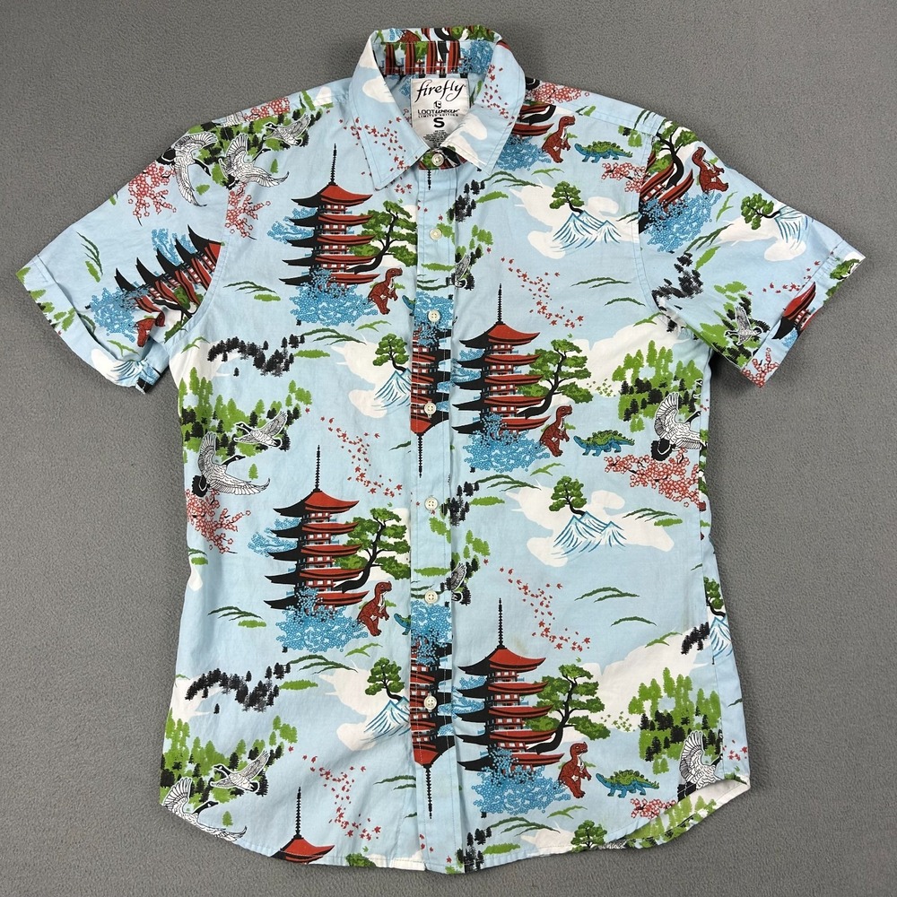 Firefly‎ Loot Crate Shirt Mens Small Japan Dinosaur Button-Down Limited Blue